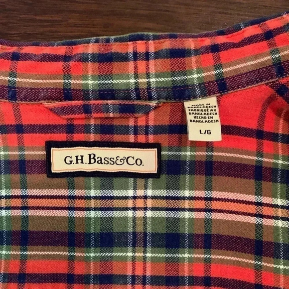 GH Bass & Co Men’s red plaid long sleeve button down shirt sz L - Picture 3 of 6